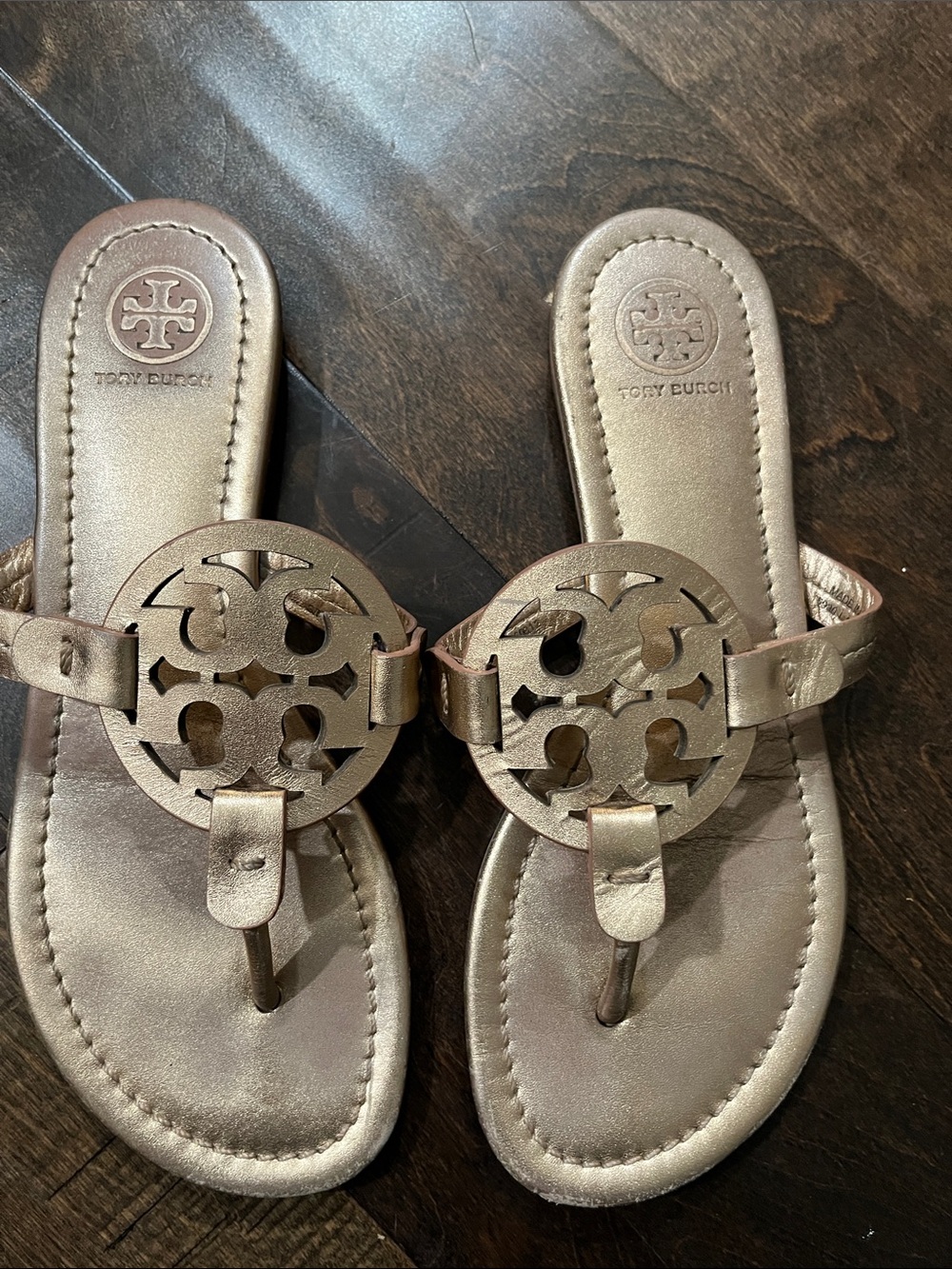 Tory Burch Rose Gold Logo Miller Thong Sandals - Women - Picture 9 of 11